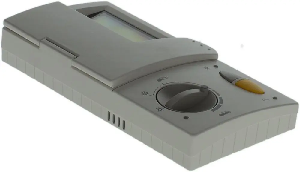 Temperaturregelgerät von Bosch in grauer Farbe mit einem Drehregler und Display zur Einstellung von Heiz- oder Kühlfunktionen.